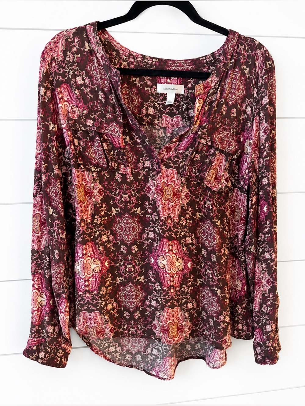 Boho Paisley Sheer Blouse Flowy Lightweight Top Y2K Vibes
